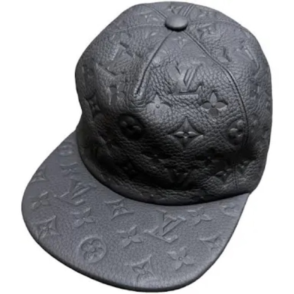 Louis Vuitton Black Embossed Monogram Leather Cap Orange Virgil Abloh 2019 Used